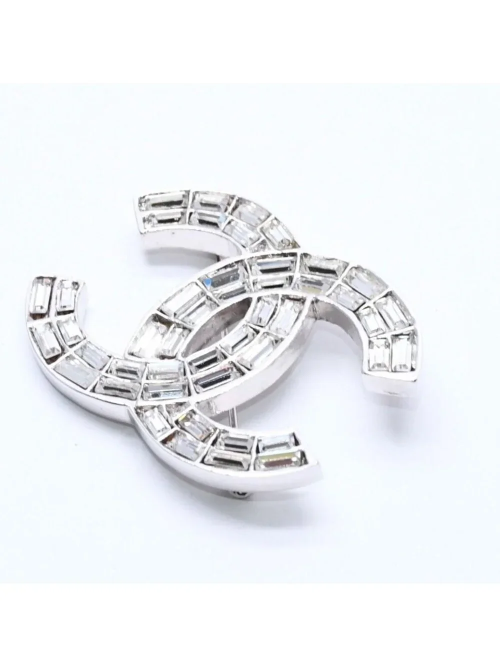 Chanel CC Logo Brooch 01 Metal Rhinestone Silver Clear